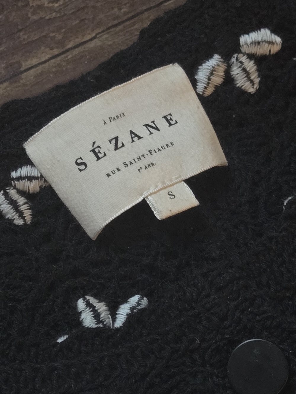 Sezane Lorna Shirt Contrasted Black Guipure Ecru Flower - Size S - Picture 2 of 10